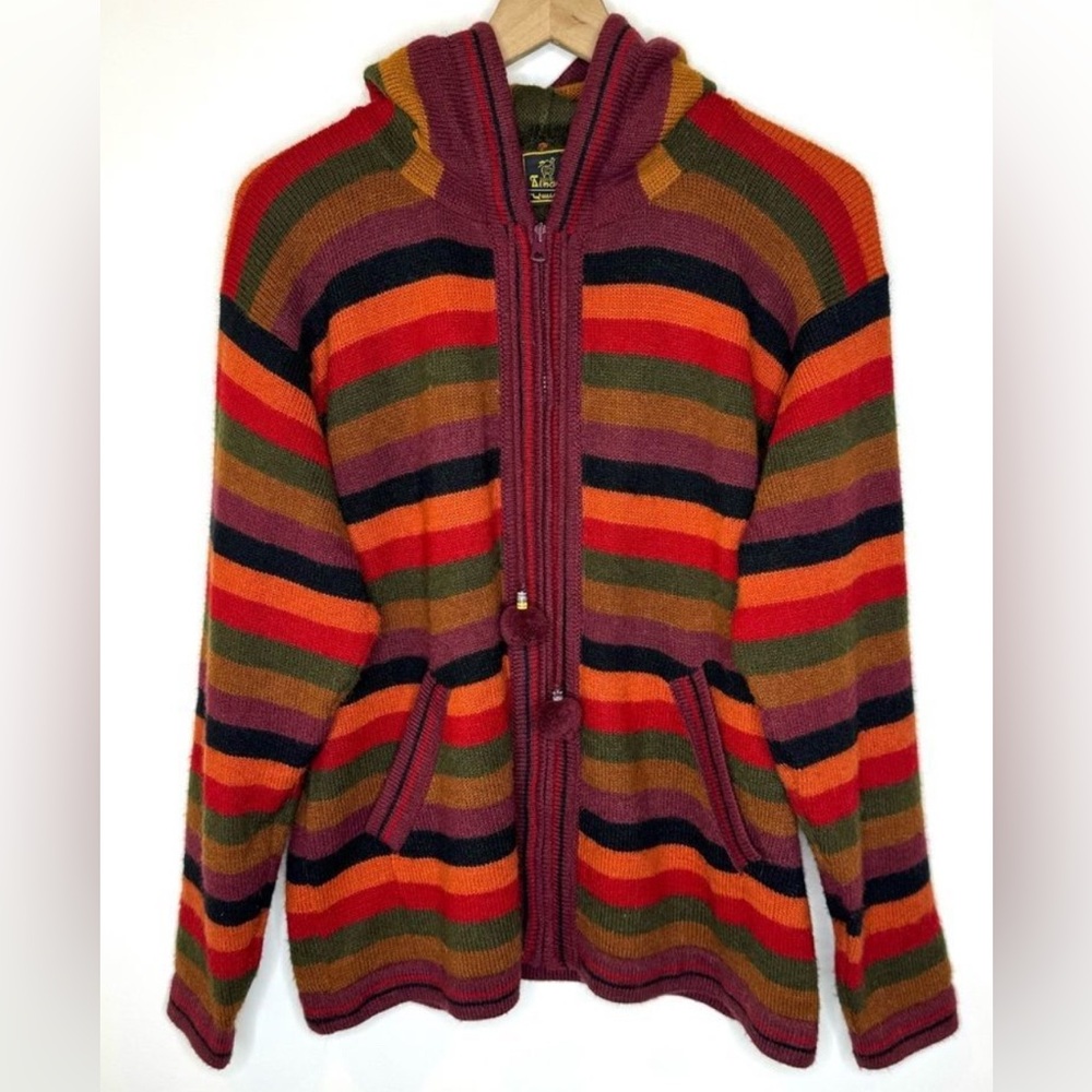 Alpaca Quitex Stripped Bright Color Full Zip Hoodie Sweater made in Peru